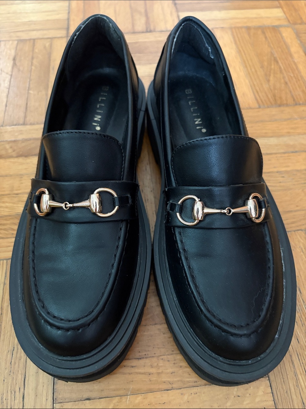 Billini Black Platform Lug Sole Horsebit Loafers Size 9 Vegan Leather
